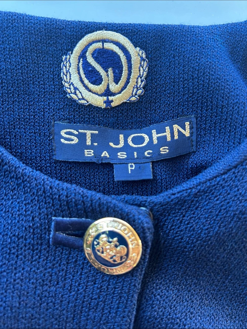 St. John Navy Knit Longline Jacket with Gold Buttons - Picture 7 of 11